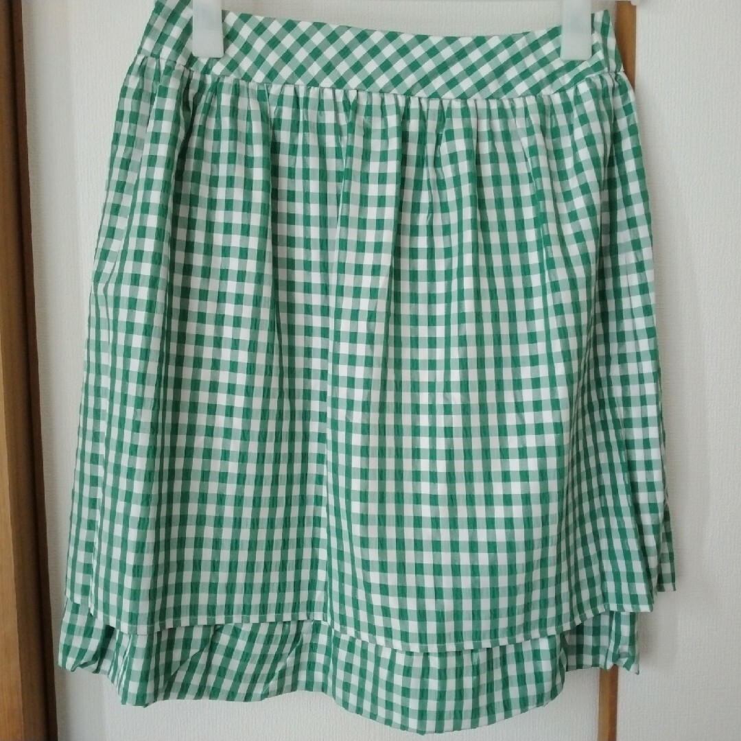 anatelier(アナトリエ)の未使用　クチュールブローチ　チェック　スカート　グリーン　日本製 レディースのスカート(ひざ丈スカート)の商品写真