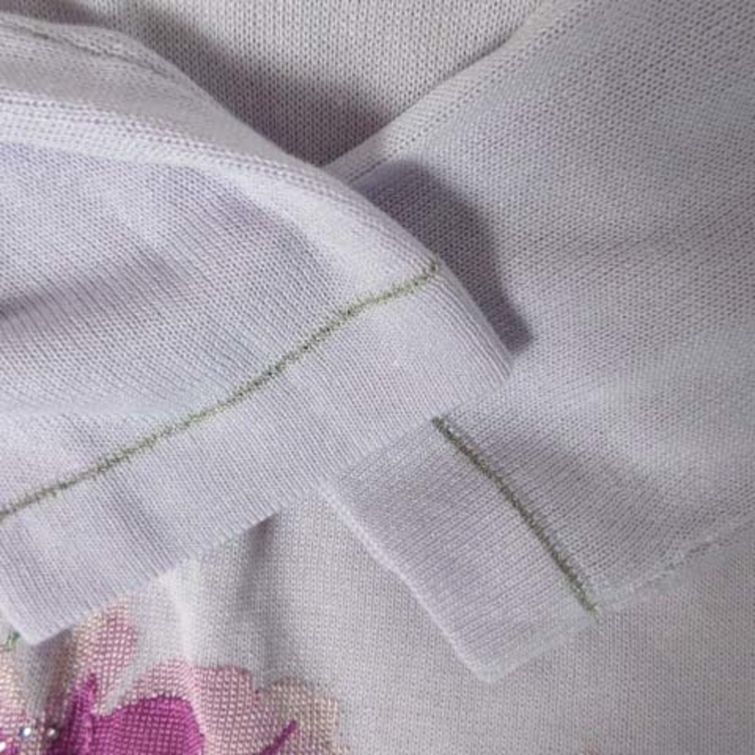 LEONARD(レオナール)のレオナール ファッション タグ付き ニット セーター 7分袖 花柄刺繍 紫 38 レディースのトップス(ニット/セーター)の商品写真