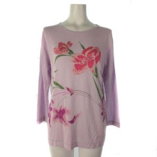 レオナール ファッション タグ付き ニット セーター 7分袖 花柄刺繍 紫 38