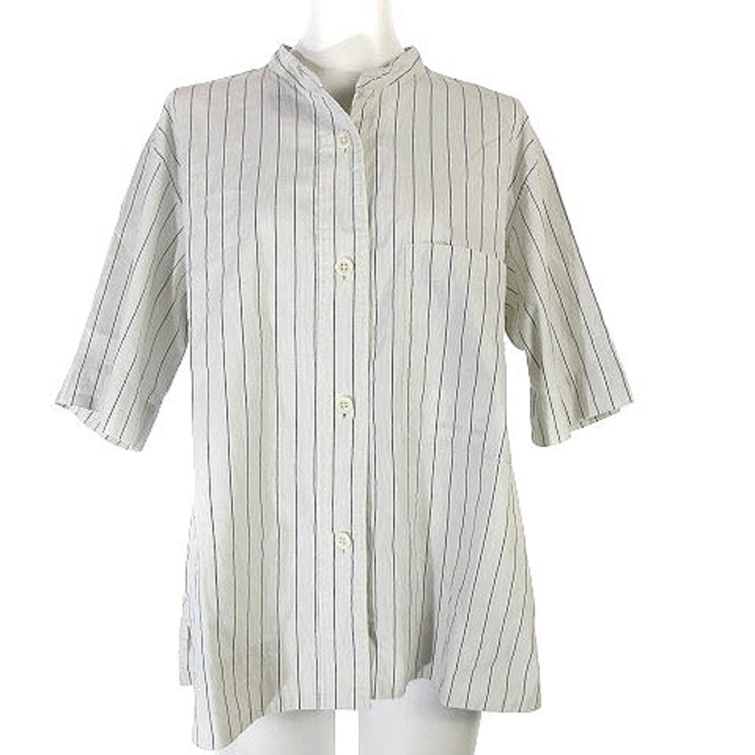 マーガレットハウエル 23SS シャツ ストライプ 半袖 リネン混 白系 1 レディースのトップス(シャツ/ブラウス(半袖/袖なし))の商品写真