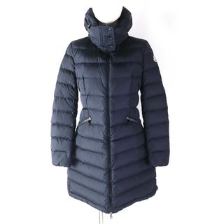 モンクレール(MONCLER)の美品△MONCLER モンクレール FLAMMETTE フラメッテ ロゴワッペン付き ジップアップ ダウンコート ネイビー 0 正規品 レディース 美シルエット◎(ダウンコート)