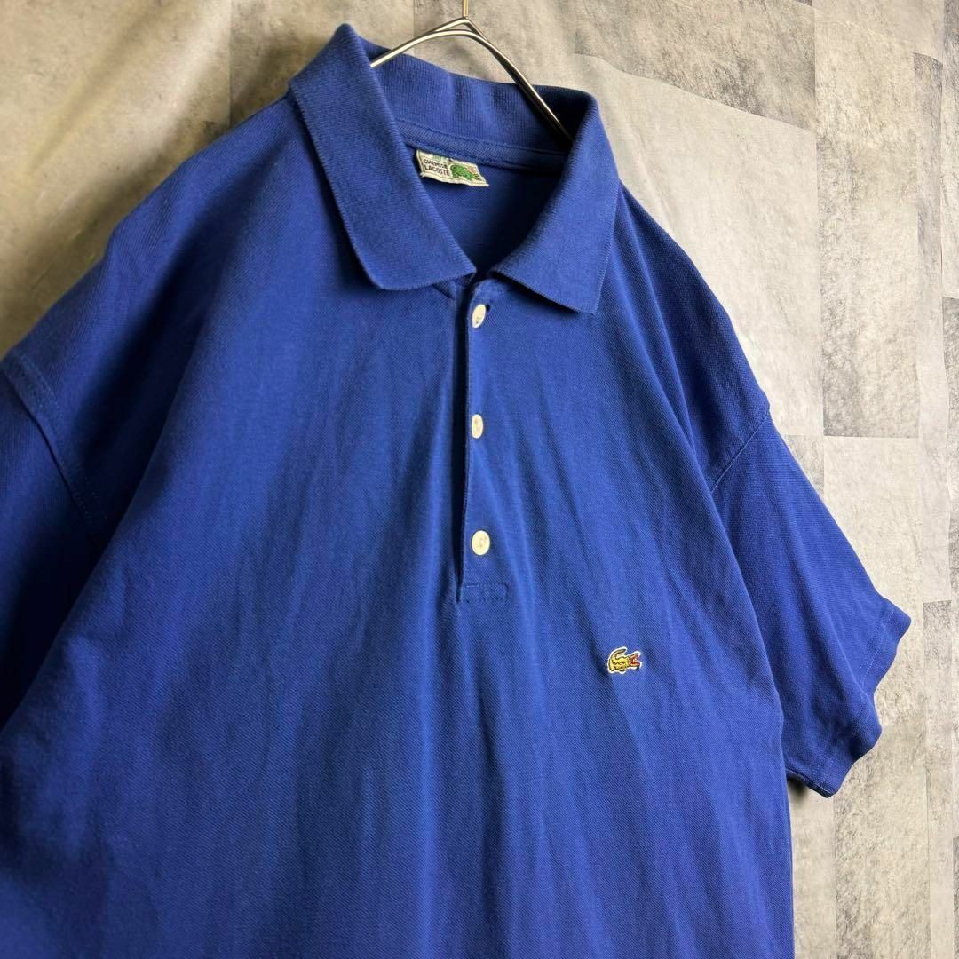 LACOSTE(ラコステ)の希少 70s ビッグサイズ フレンチラコステ ポロシャツ 刺繍ロゴ ブルー2XL メンズのトップス(ポロシャツ)の商品写真