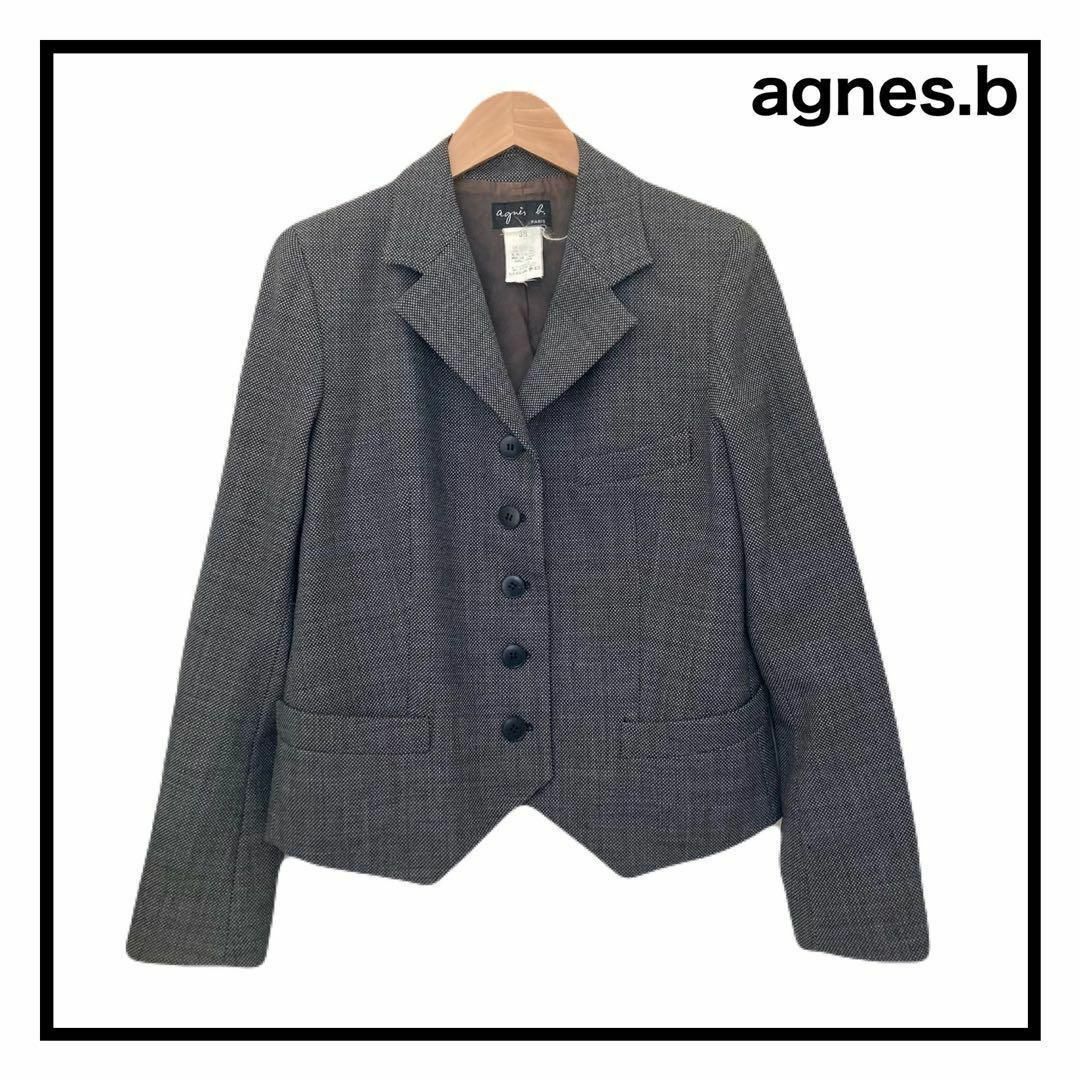 agnes b.(アニエスベー)のアエニスベー　ウール混テーラードジャケット　グレー　ドット柄　レディース　38 レディースのジャケット/アウター(テーラードジャケット)の商品写真