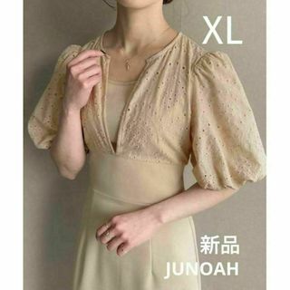 JUNOAH - 新品 カットワークレース切り替えタイトロングワンピース 大きいサイズドレス XL