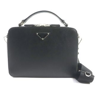 美品▼PRADA プラダ 2VH069 ブリック トライアングルロゴ サフィアーノレザー 2WAY ショルダーバッグ ブラック シルバー金具 イタリア製 メンズ