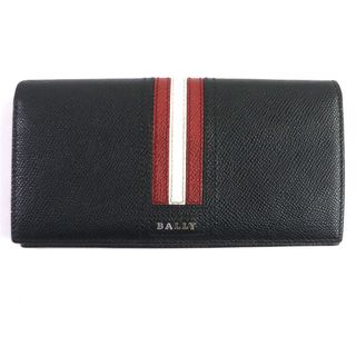 バリー(Bally)の極美品▼BALLY バリー 6218067 TALIRO.LT10 レザー ロゴ金具付き ストライプ ロングウォレット 2つ折り  長財布 ブラック 箱付き メンズ(長財布)