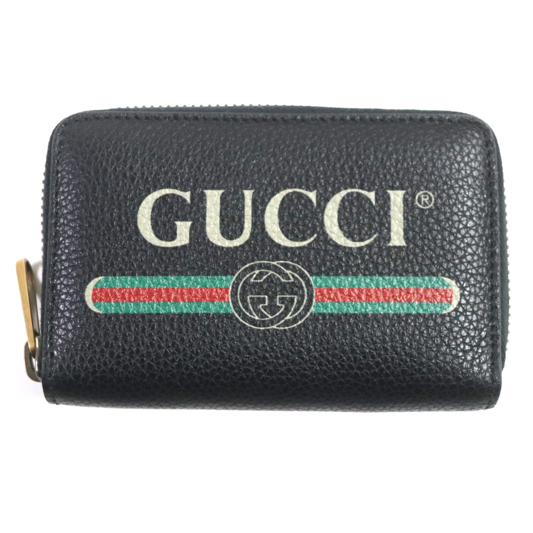 Gucci(グッチ)の極美品▼GUCCI グッチ 496319 レザー ロゴプリント ラウンドジップ カードケース 財布 コインケース ブラック ゴールド金具 箱・保存袋付き イタリア製 メンズ メンズのファッション小物(コインケース/小銭入れ)の商品写真