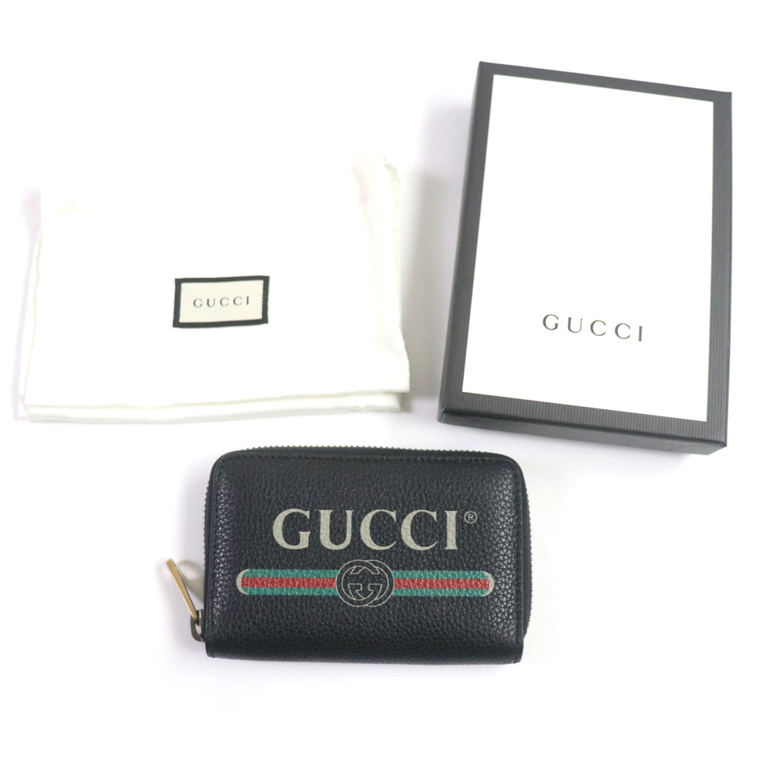 Gucci(グッチ)の極美品▼GUCCI グッチ 496319 レザー ロゴプリント ラウンドジップ カードケース 財布 コインケース ブラック ゴールド金具 箱・保存袋付き イタリア製 メンズ メンズのファッション小物(コインケース/小銭入れ)の商品写真