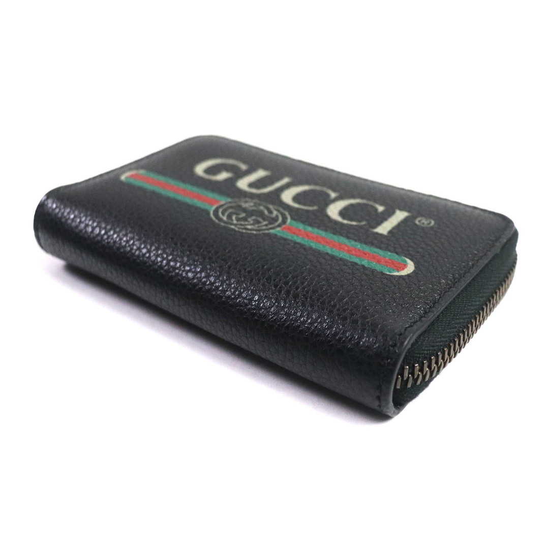 Gucci(グッチ)の極美品▼GUCCI グッチ 496319 レザー ロゴプリント ラウンドジップ カードケース 財布 コインケース ブラック ゴールド金具 箱・保存袋付き イタリア製 メンズ メンズのファッション小物(コインケース/小銭入れ)の商品写真