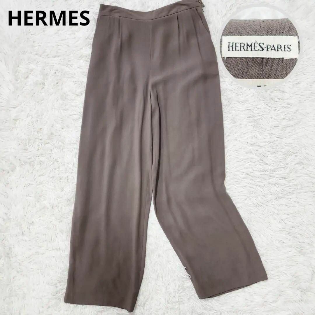 Hermes(エルメス)の【美品 マルジェラ期】エルメス ワイドパンツ M シルク100 伸縮性 グレー レディースのパンツ(カジュアルパンツ)の商品写真