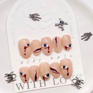 ハロウィン　血　目　お化け　ネイルチップ　つけ爪　HIHI NAIL 春夏秋冬