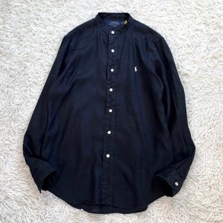 ポロラルフローレン(POLO RALPH LAUREN)の【美品・リネン100%】ポロ ラルフローレン　長袖シャツ　バンドカラー　現行　黒(Tシャツ/カットソー(七分/長袖))