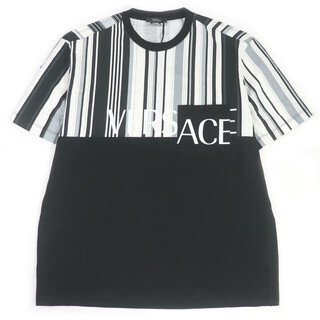 VERSACE - 未使用品□VERSACE ヴェルサーチ 2020年製 A89002 コットン100％ MITCHEL FIT ストライプ柄 カットソー 半袖Ｔシャツ ブラック XL イタリア製 正規品 メンズ