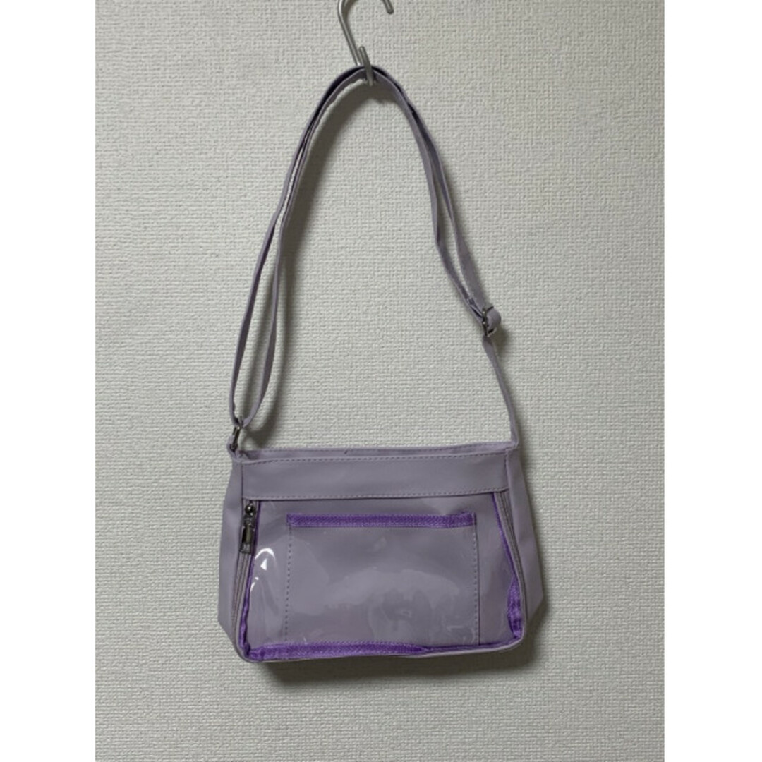 痛バッグ クリアポケット ショルダーバッグ 紫 パープル スクエア 斜めがけ レディースのバッグ(ショルダーバッグ)の商品写真