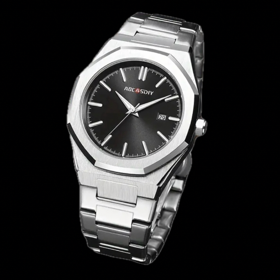 新品 AOCASDIY オクタゴンオマージュウォッチメンズ腕時計ブラックシルバー メンズの時計(腕時計(アナログ))の商品写真