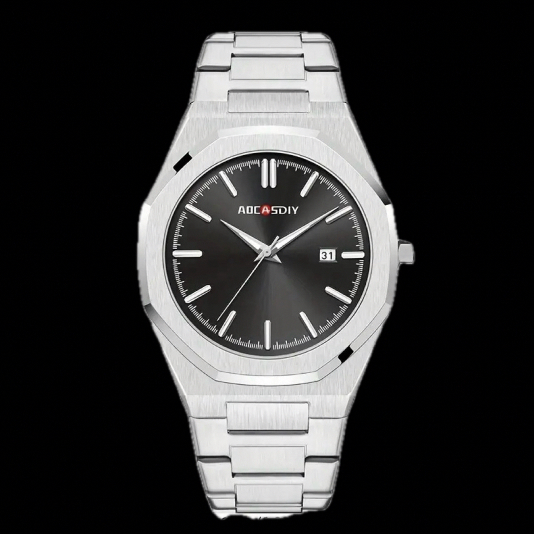 新品 AOCASDIY オクタゴンオマージュウォッチメンズ腕時計ブラックシルバー メンズの時計(腕時計(アナログ))の商品写真