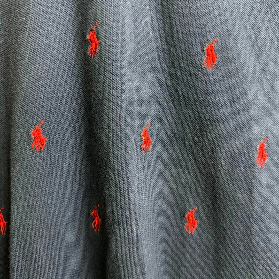 POLO RALPH LAUREN(ポロラルフローレン)の希少 美品 90s ポロバイラルフローレン 鹿子半袖ポロシャツ 刺繍総柄 紺 M メンズのトップス(ポロシャツ)の商品写真