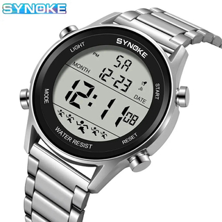 新品 SYNOKEスポーツデジタルストップウォッチ メンズ腕時計 メタルシルバー(腕時計(デジタル))