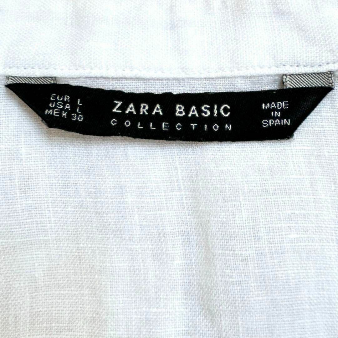 ZARA(ザラ)のZARA BASIC ザラ リネン100% ノーカラー Vネック シャツ リボン レディースのトップス(シャツ/ブラウス(長袖/七分))の商品写真