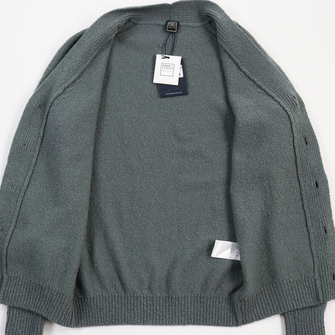 未使用品●FEDEL フェデリ 4UI08163 CARDIGAN ML. SOFT CH NO TASCH カシミヤ100％ ニットカーディガン グリーン 44 イタリア製 正規品 メンズ メンズのトップス(カーディガン)の商品写真