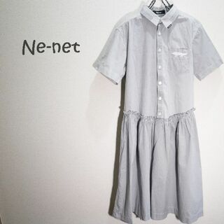 Ne-net ネ・ネット　コットンワンピース　ストライプ&チェック　アニマル刺繍(ひざ丈ワンピース)