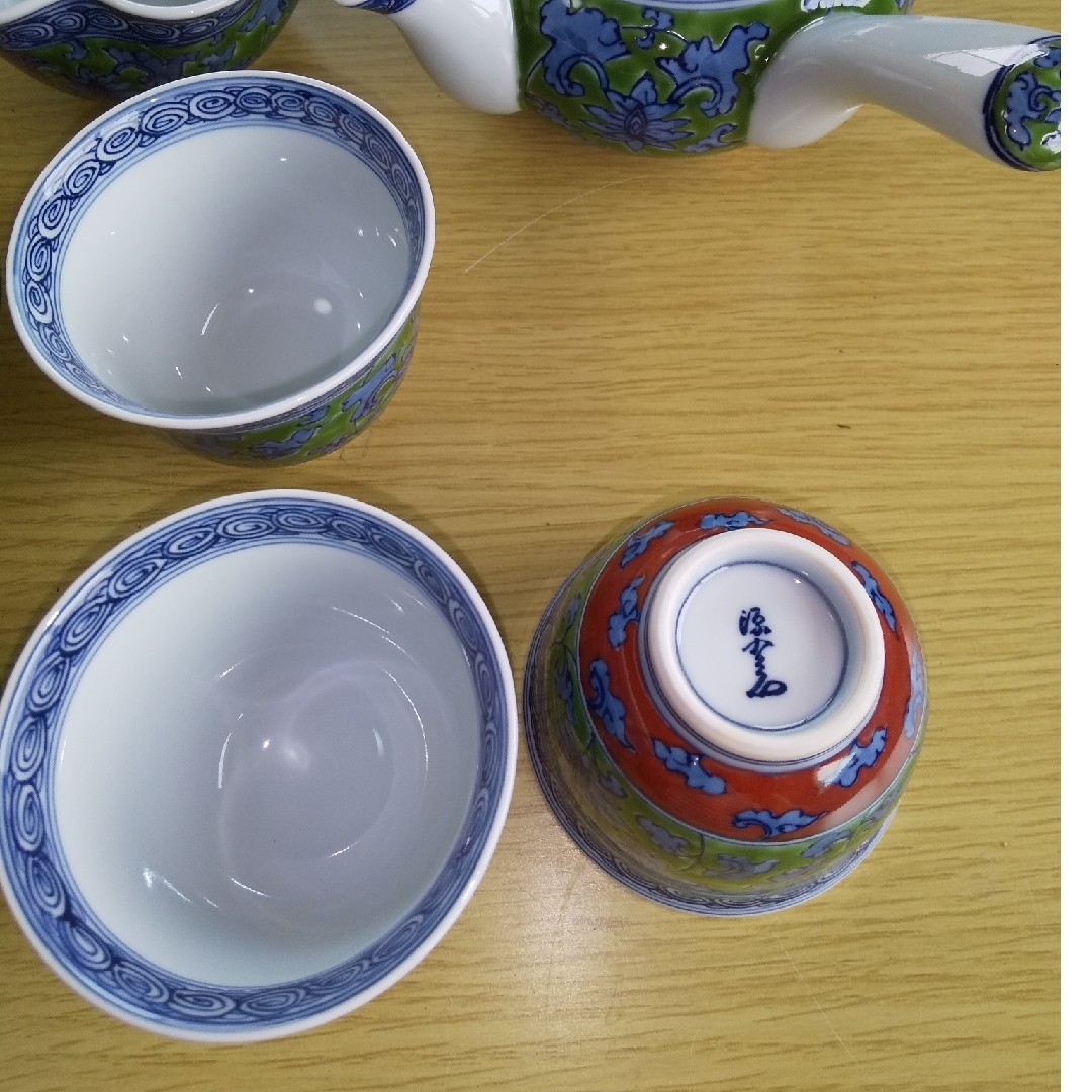 源右衛門 緑彩梅鳥 湯呑み&急須セット こし 源右衛門 緑彩梅鳥 湯呑み&急須セット こし