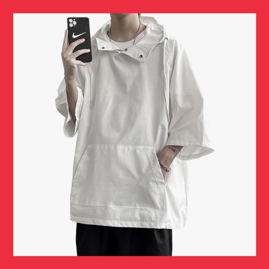 パーカー メンズ フード パーカー Tシャツ 七分 無地 プルオーバー 白 XL メンズのトップス(Tシャツ/カットソー(半袖/袖なし))の商品写真