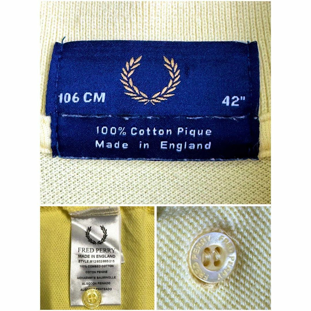 FRED PERRY(フレッドペリー)の美品 英国製 フレッドペリー 鹿子半袖ポロシャツ リンガー 刺繍ロゴ イエローL メンズのトップス(ポロシャツ)の商品写真