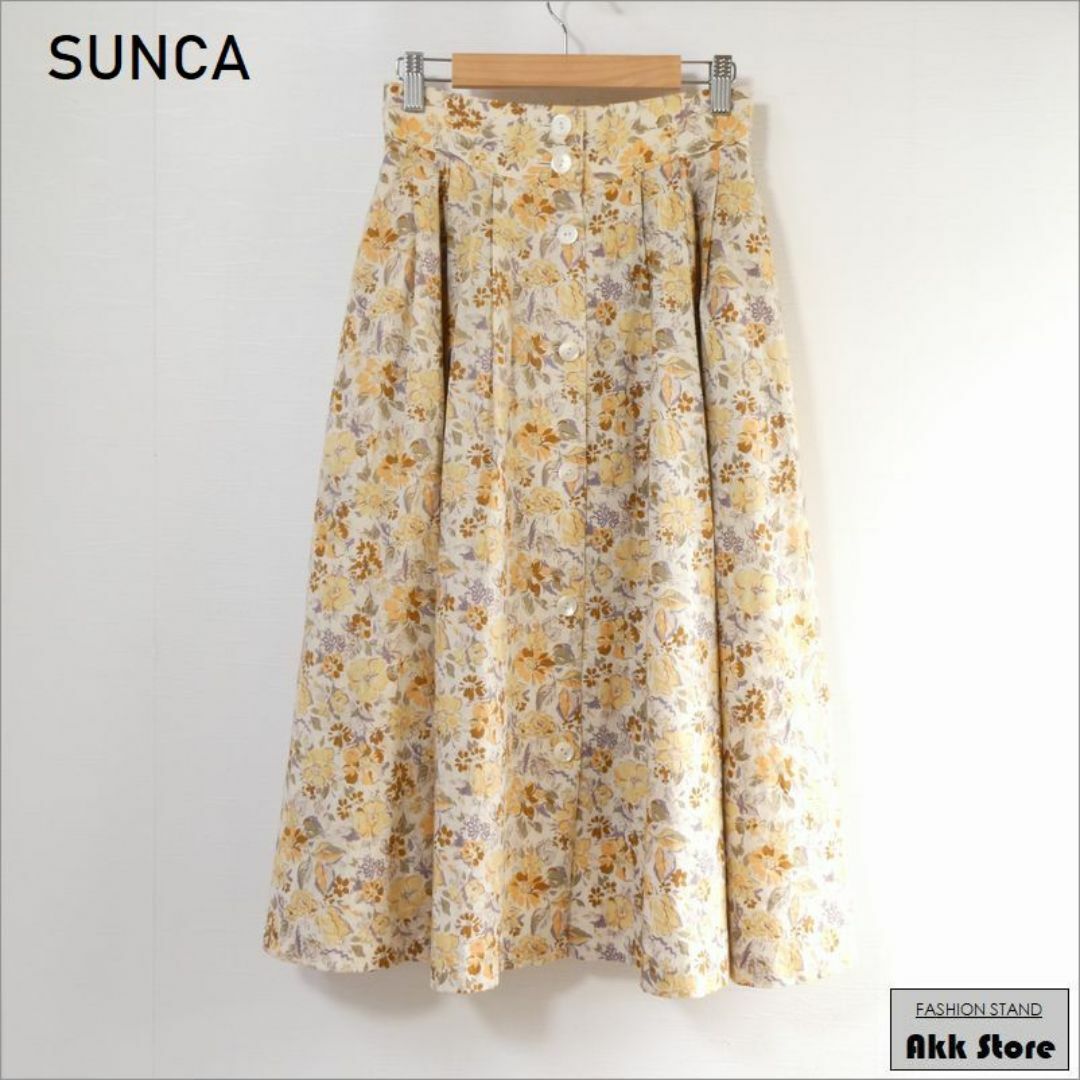 SUNCA ロングスカート フロントボタン 花柄 フレア ミモレ丈 日本製 L レディースのスカート(ロングスカート)の商品写真