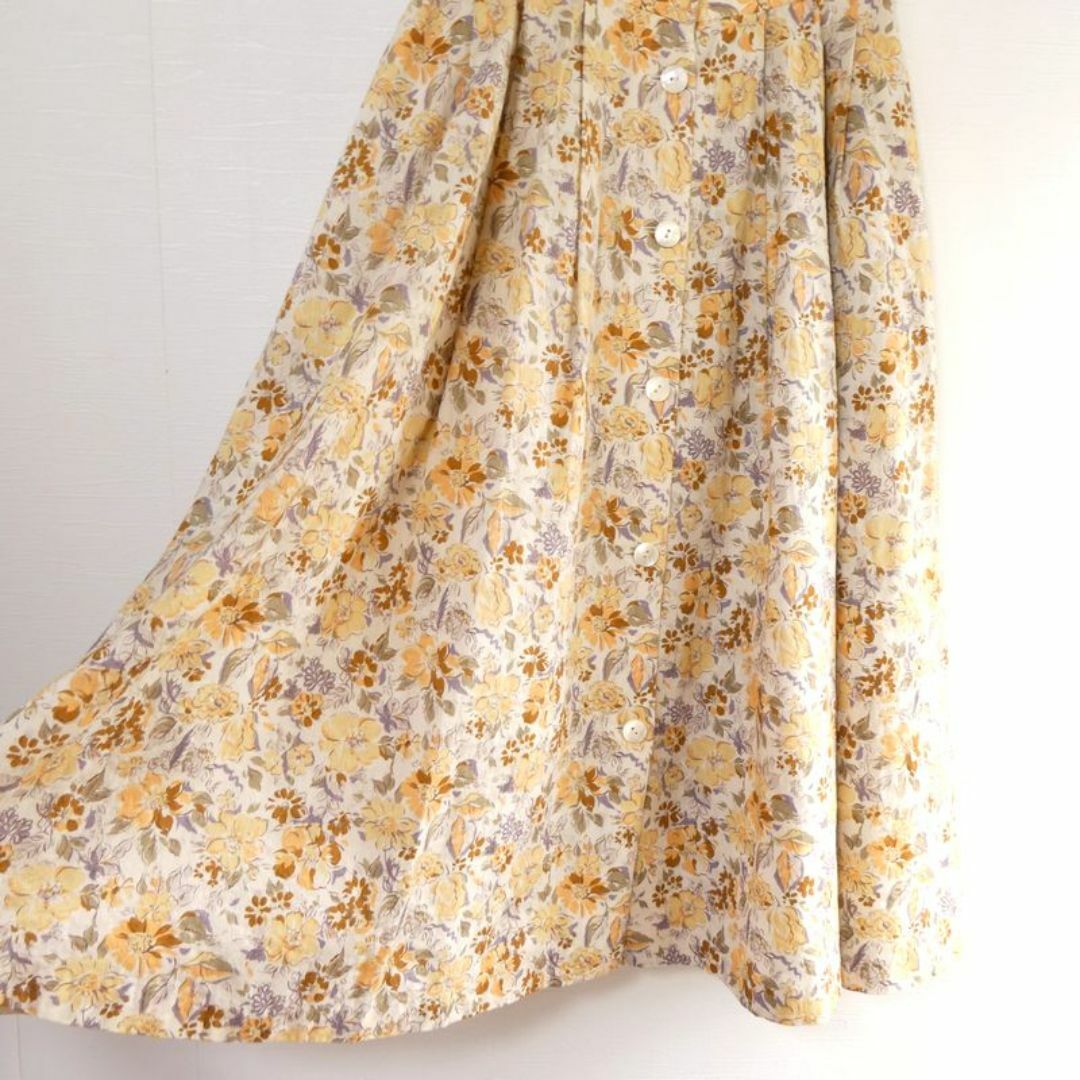 SUNCA ロングスカート フロントボタン 花柄 フレア ミモレ丈 日本製 L レディースのスカート(ロングスカート)の商品写真