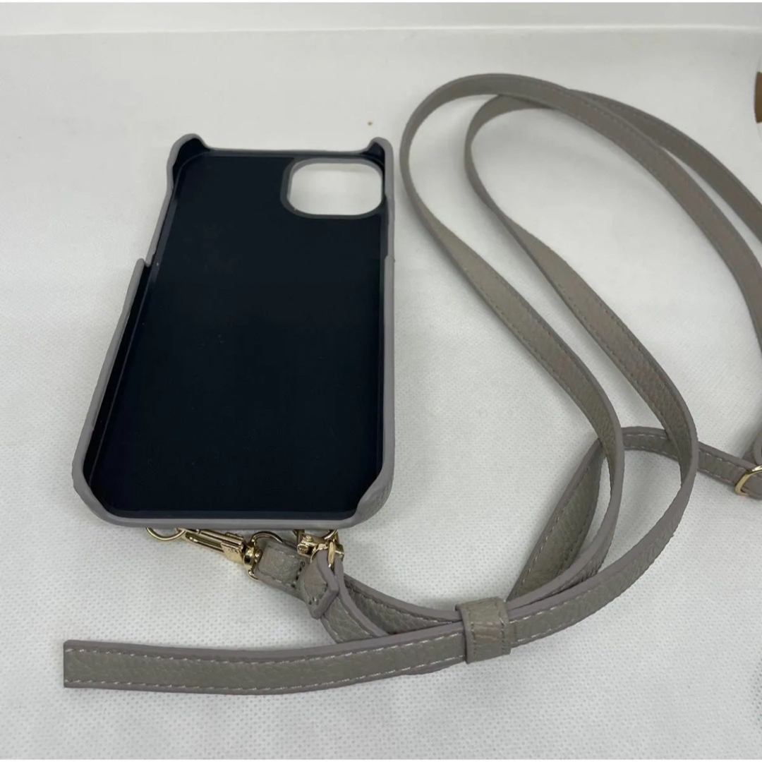 【グレー】iPhone15Plus ストラップ付　背面カード収納　鏡付き　肩掛け スマホ/家電/カメラのスマホアクセサリー(iPhoneケース)の商品写真