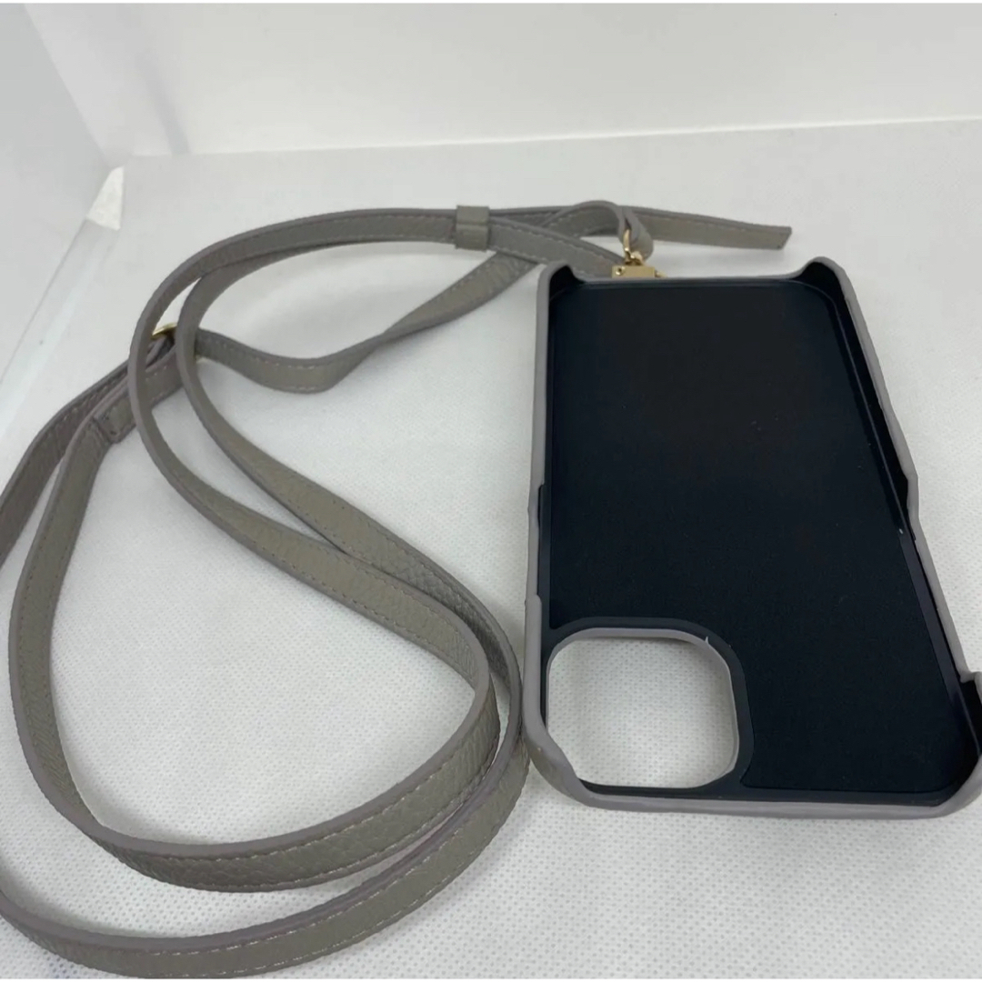 【グレー】iPhone15Plus ストラップ付　背面カード収納　鏡付き　肩掛け スマホ/家電/カメラのスマホアクセサリー(iPhoneケース)の商品写真