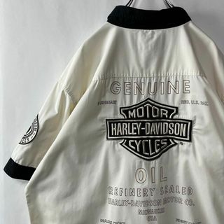 Harley Davidson - ハーレーダビッドソン　半袖シャツ　刺繍ロゴ　ビッグロゴ　ホワイト　2XL 古着