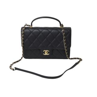 シャネル(CHANEL)のCHANEL シャネル マトラッセ トップハンドル25 チェーンショルダーバッグ ランダム ブラック ゴールド金具 美品 中古 62892(ハンドバッグ)