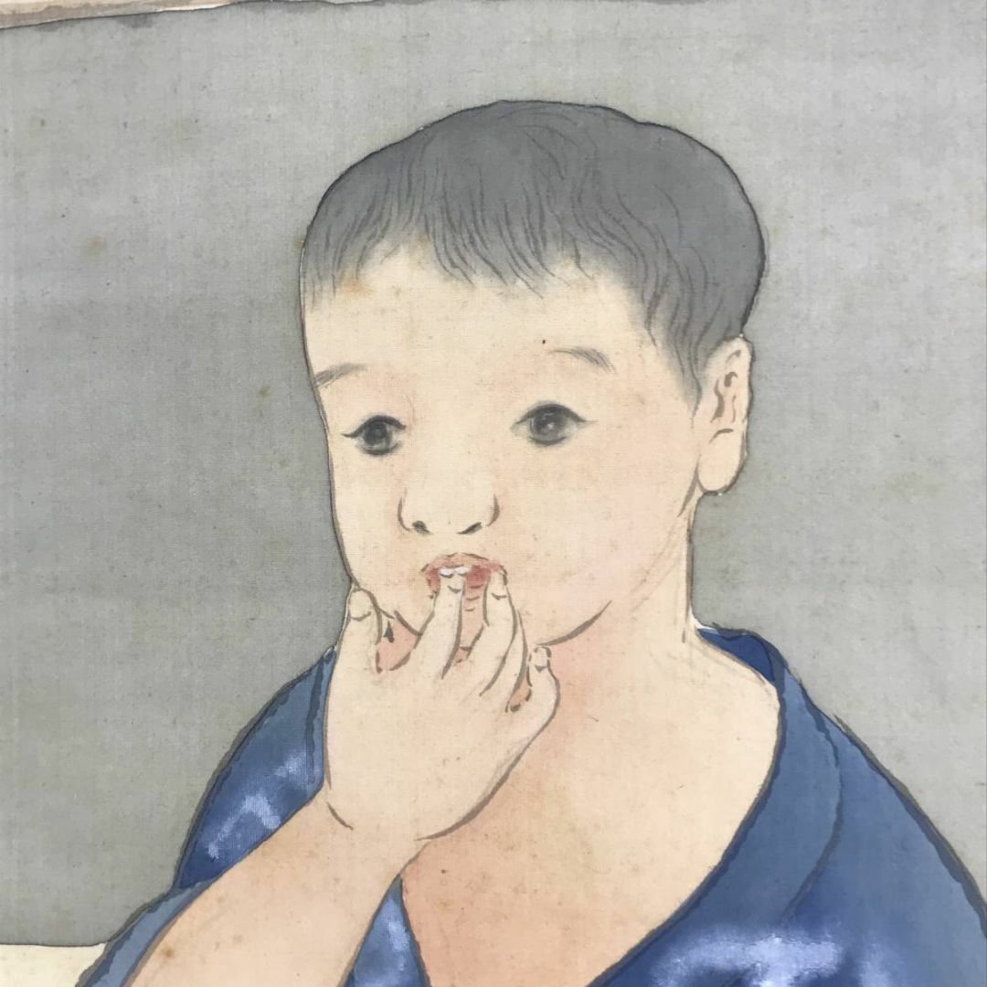 アメリカ通販ファッション 真作】関田華亭/子供の図/人物図/掛軸 アメリカ通販ファッション 真作】関田華亭/子供の図/人物図/掛軸