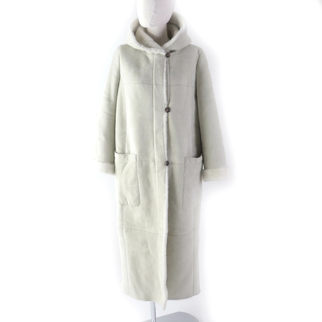 Max Mara - 美品★Max Mara マックスマーラ 白タグ 超ロング丈 フーテッド ムートンコート ライトグレー 42 ハンガー付 正規品 レディース