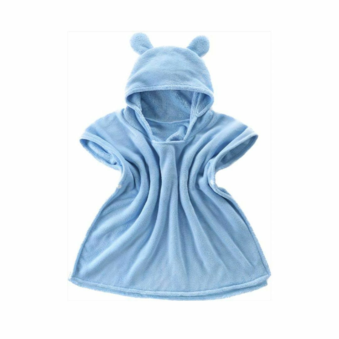 くま耳ベビーバスローブ ブルー M ユニセックス プールタオル スイミング キッズ/ベビー/マタニティのベビー服(~85cm)(バスローブ)の商品写真