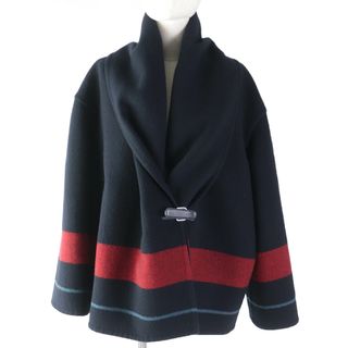 Hermes - 美品☆HERMES エルメス カシミヤ100％ レザー使い ロカバール ポンチョ コート ネイビー レッド ブルー 36 フランス製 レディース