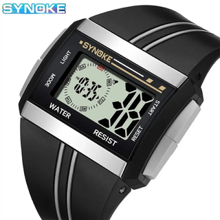 新品 SYNOKE スタイリッシュデジタルウォッチ メンズ腕時計 シルバー 22(腕時計(デジタル))