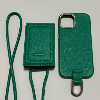 ツチヤカバンセイゾウジョ(土屋鞄製造所)の【美品】objcts.io　iPhone15　ケース　スマホショルダー　グリーン(iPhoneケース)