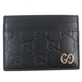 グッチ(Gucci)の極美品△GUCCI グッチ 473927 レザー グッチシマ シグネチャー パスケース カードケース ブラック シルバー金具 箱・保存袋付き イタリア製 メンズ(名刺入れ/定期入れ)