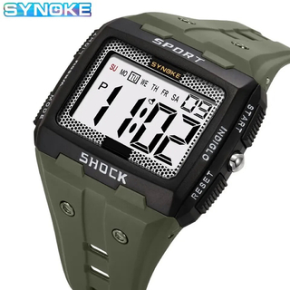 新品 SYNOKE ビッグフェイスデジタルウォッチ メンズ腕時計ブラック9818(腕時計(デジタル))