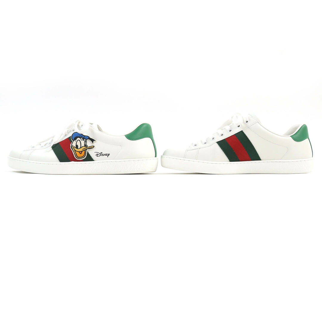 Gucci(グッチ)の美品△GUCCI グッチ 649399 エース ディズニー ドナルドダックコラボ ウェブライン レザースニーカー ホワイト グリーン 7.5 イタリア製 メンズ メンズの靴/シューズ(スニーカー)の商品写真