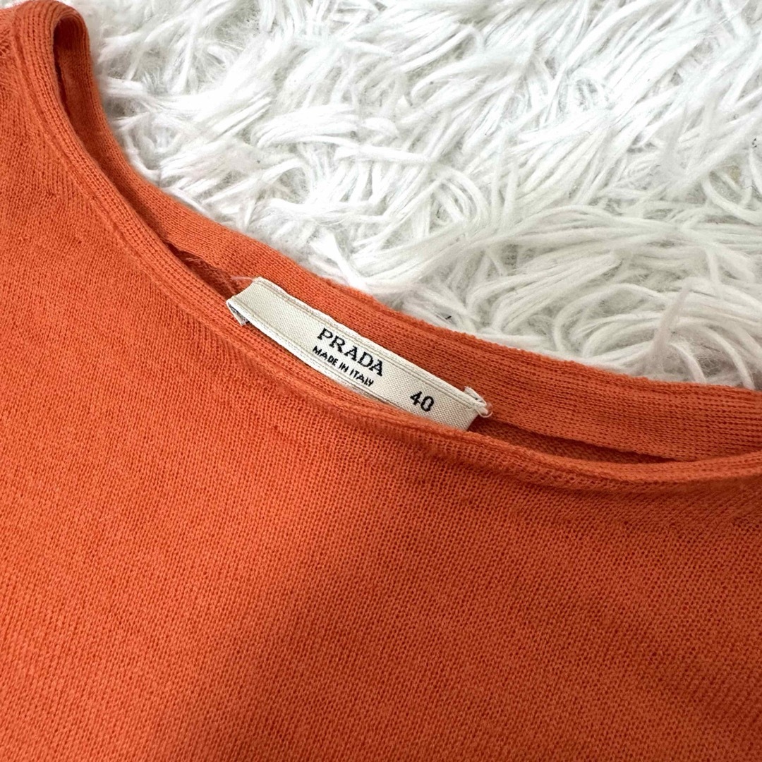 PRADA(プラダ)のプラダ　PRADA ウール　半袖　ニット　Tシャツ　セーター　オレンジ　Lサイズ レディースのトップス(ニット/セーター)の商品写真