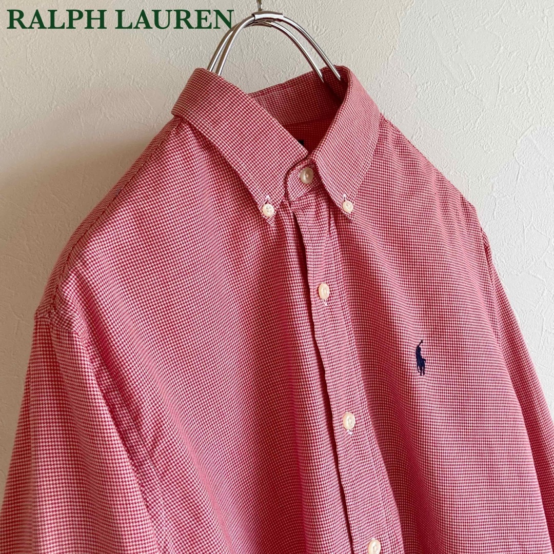 Ralph Lauren(ラルフローレン)のUSA製 ビンテージ ラルフローレン 千鳥格子 チェック BD シャツ 18 赤 レディースのトップス(シャツ/ブラウス(長袖/七分))の商品写真