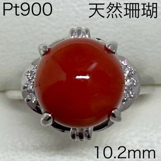 Pt900　天然珊瑚リング　10.2mm　サイズ16号　さんご　コーラル(リング(指輪))
