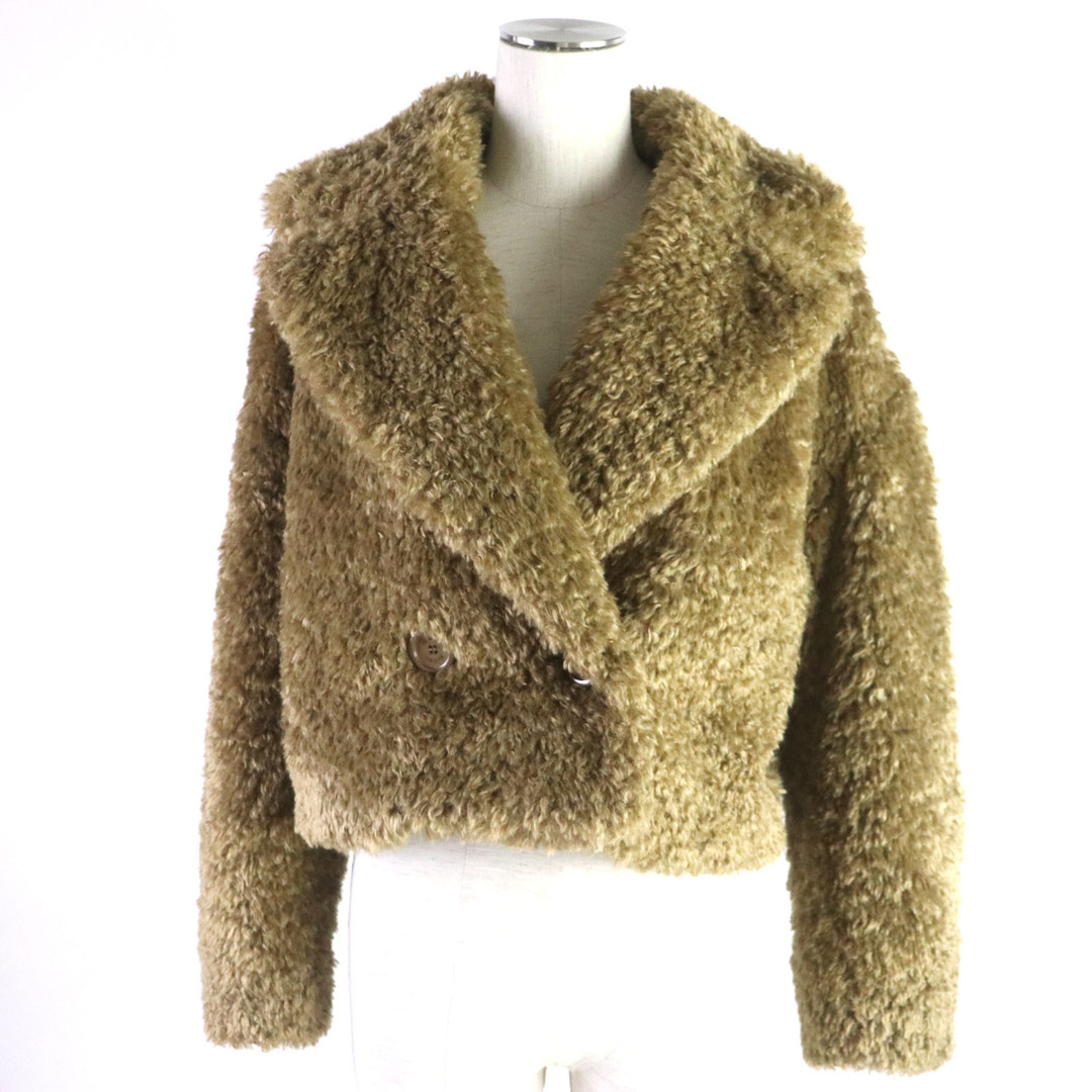 HERNO - 極美品▼Herno ヘルノ ロゴ入りボタン 裏地ヘルノHロゴ柄 チェック柄 カーリーエコファー ショート ブルゾン ブラウン 40 正規品 レディース