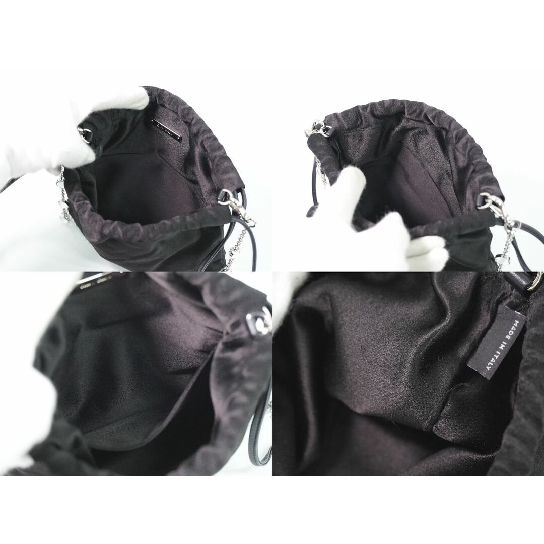 miumiu(ミュウミュウ)の本物 ミュウミュウ MIU MIU 巾着 ラインストーン チェーン ショルダーバッグ ポシェット サテン ブラック バッグ 中古 レディースのバッグ(ショルダーバッグ)の商品写真