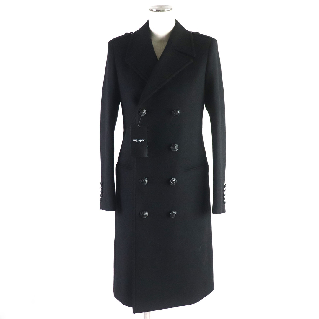 SAINT LAURENT - 未使用品▼SAINT LAURENT PARIS サンローランパリ 395776 ウール 裏地シルク100% ダブルブレスト チェスターコート ブラック F34 イタリア製 正規品 レディース