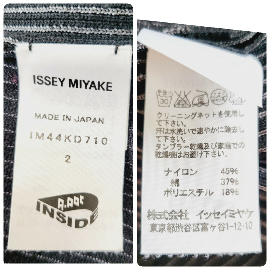 ISSEY MIYAKE(イッセイミヤケ)の【美品】イッセイミヤケ　プリーツ　マオカラー　ストライプ　切りっぱなしジャケット レディースのジャケット/アウター(ノーカラージャケット)の商品写真